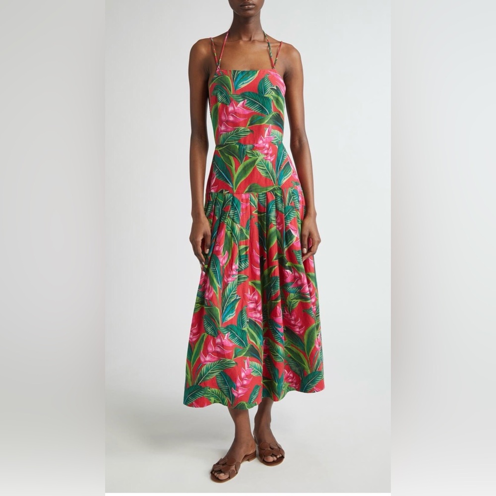 • FARM Rio • NWT Dream Garden Strappy Back Linen Blend Maxi Dress Medium
